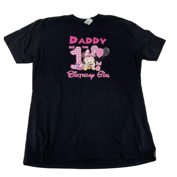Tshirt Dad of The Birthday Girl Daddy Shirt Baby Minnie Mouse Black Pink 1st 2XL - Picture 1 of 10